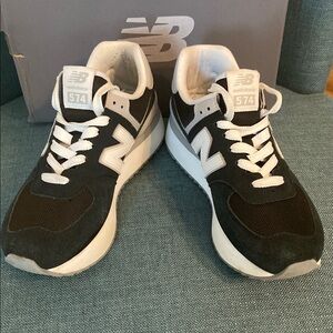 New Balance 574+ Black and White Sneakers